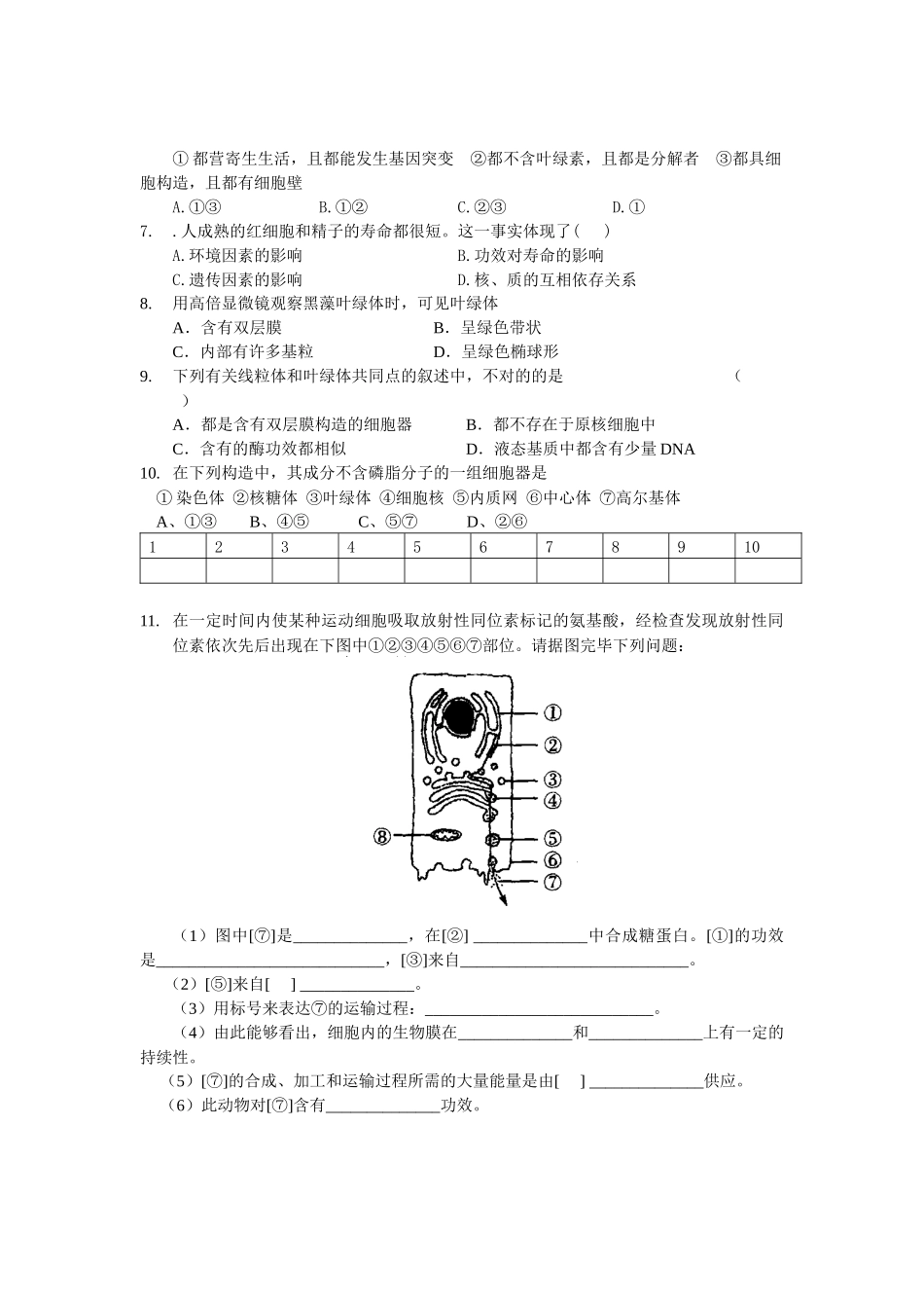 2025年细胞的基本结构测试题_第2页