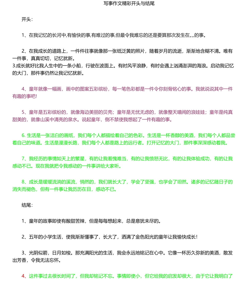 2025年写事作文精彩的开头与结尾-作文精彩片头片尾_第1页
