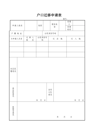 2025年户口迁移申请表