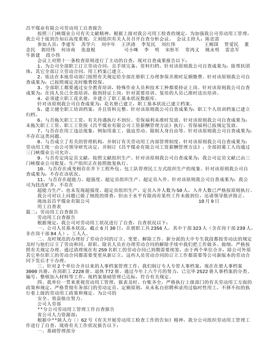 2025年用工自查报告_第1页