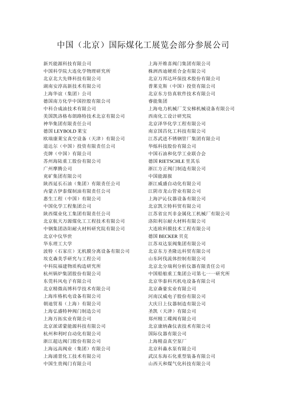 2025年中国北京国际煤化工展会企业名录_第1页
