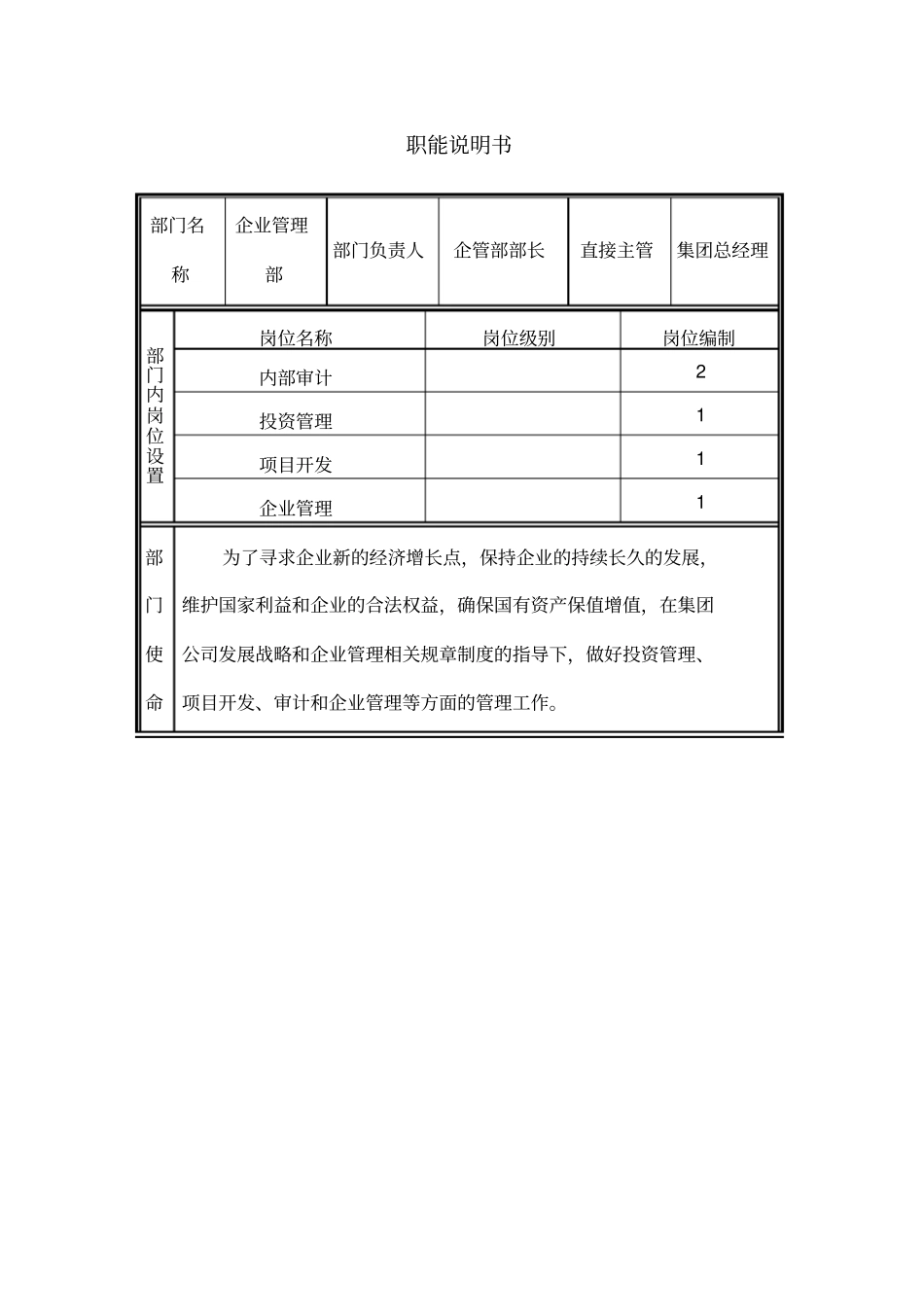 企业管理部职能说明书_第1页
