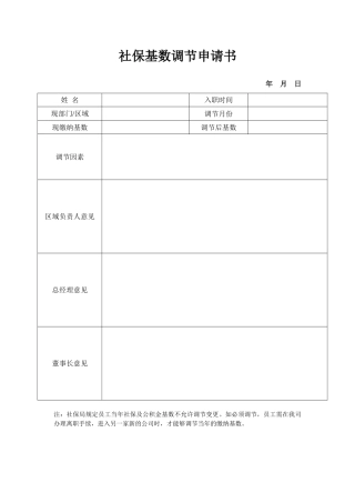 2025年社保基数调整申请表
