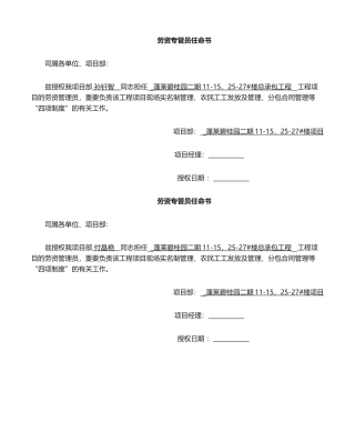 2025年劳资员授权委托书
