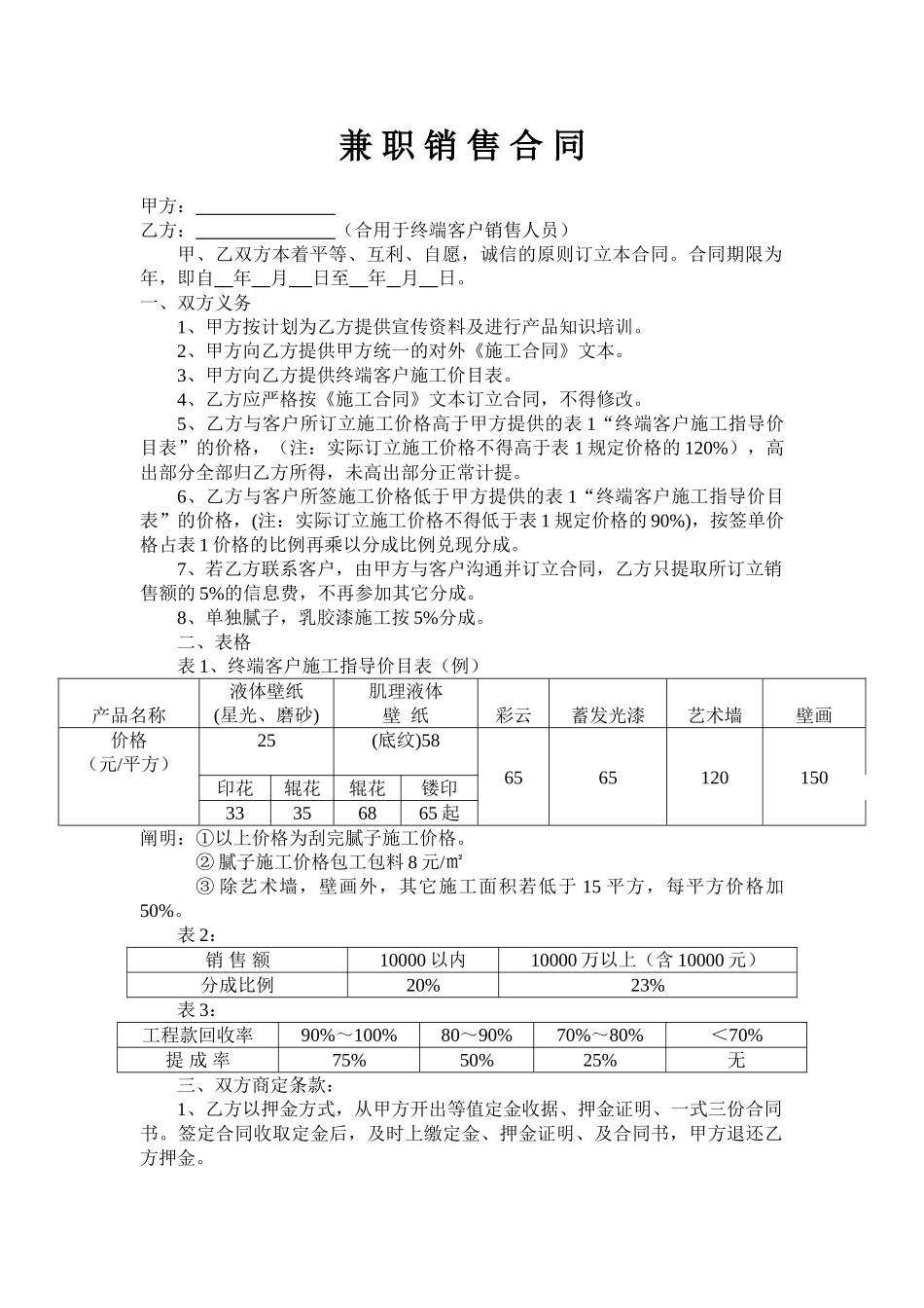 2025年兼职销售合同_第1页