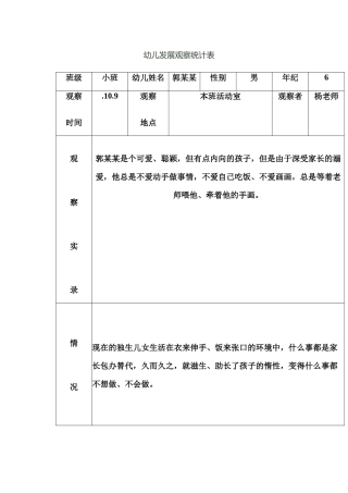 2025年幼儿园发展观察记录表