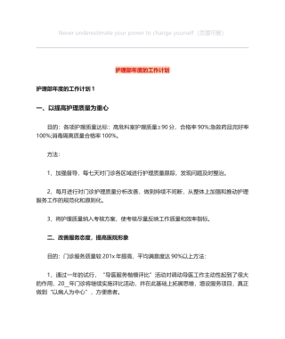 2025年护理部年度的工作计划