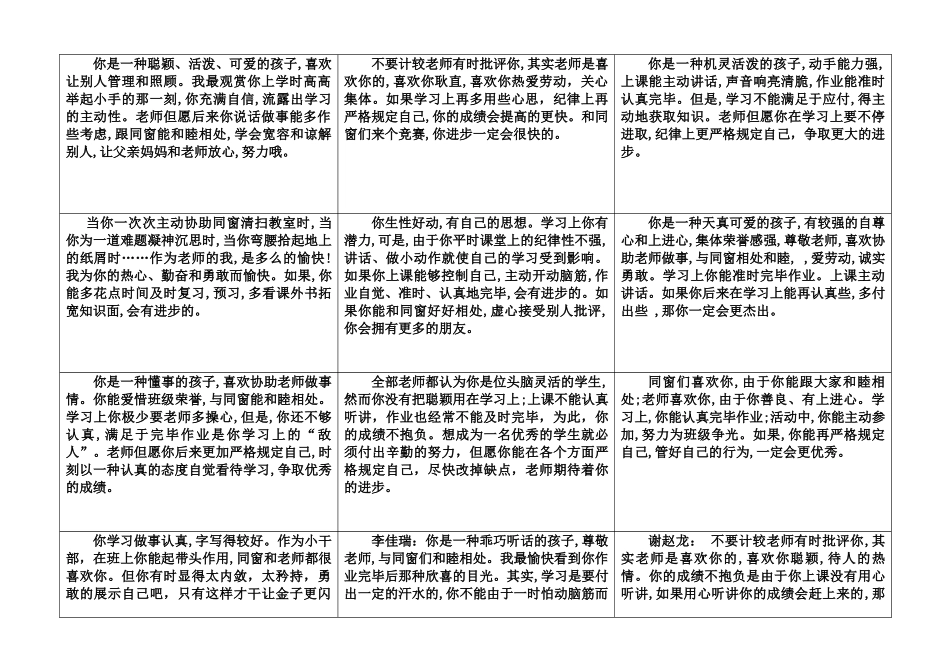 2025年素质报告单教师评语栏_第1页
