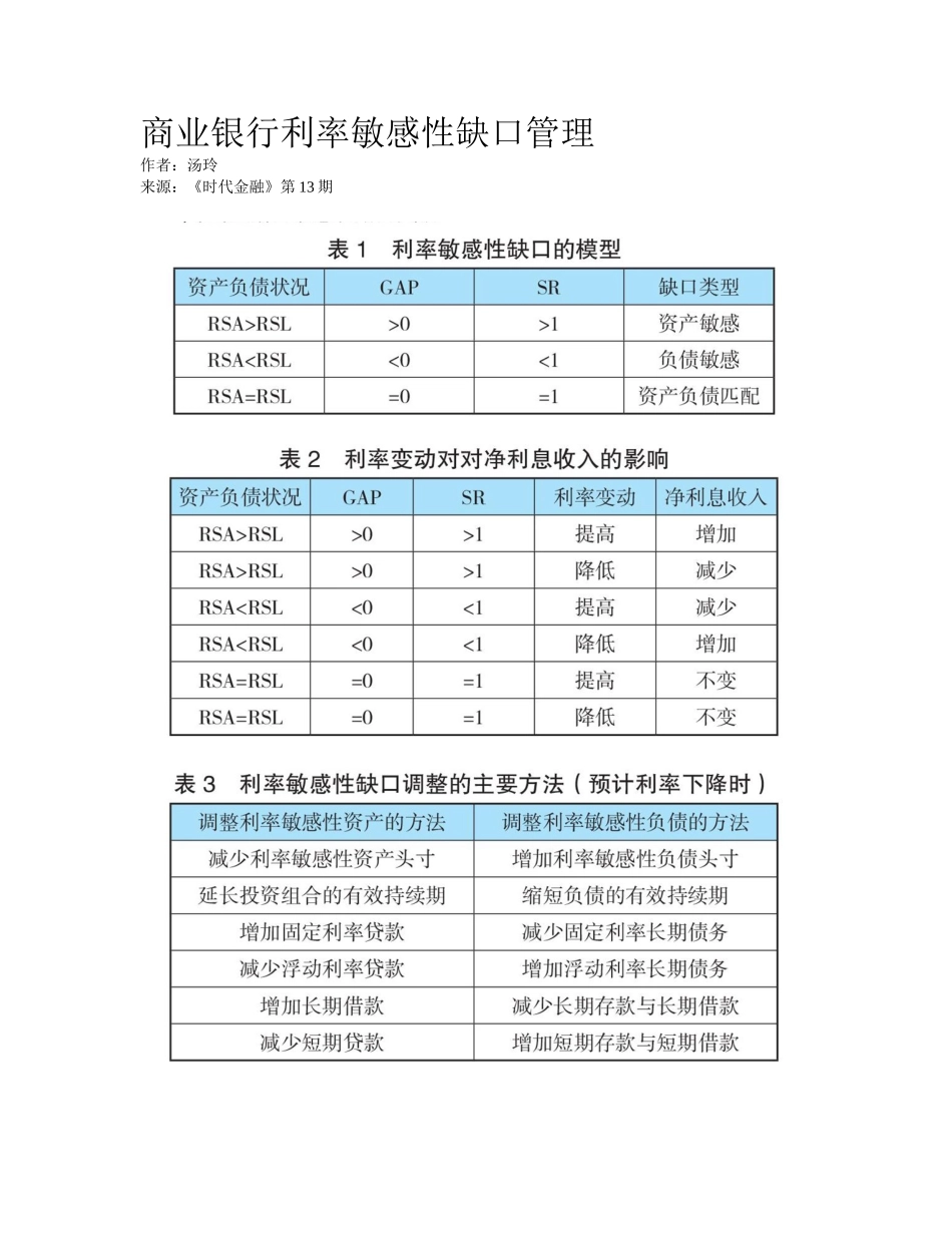 2025年商业银行利率敏感性缺口管理_第1页