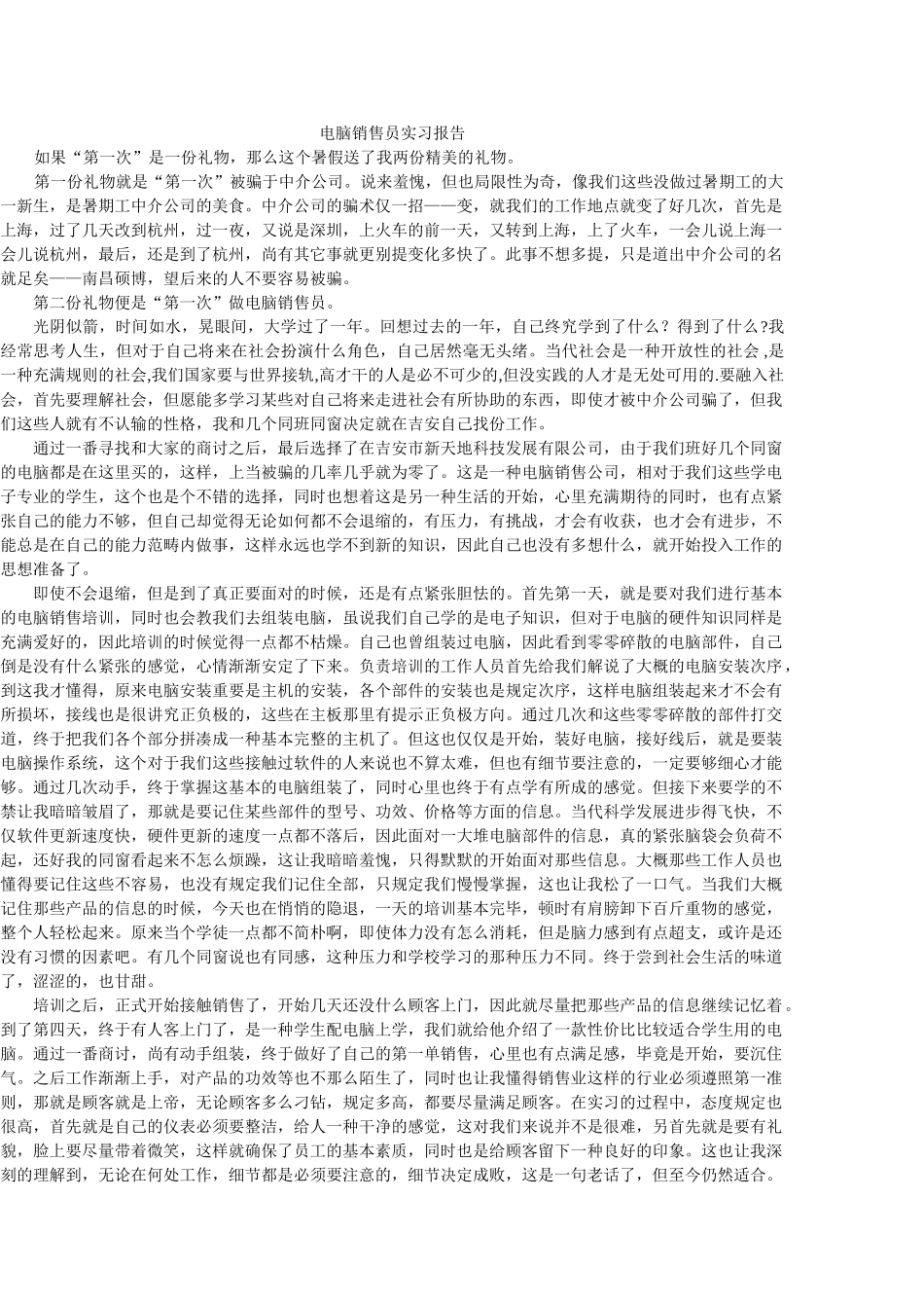 2025年暑假实习报告之电脑销售员实习报告_第1页