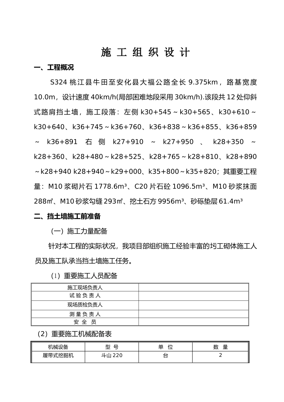 2025年仰斜式路肩挡土墙施工组织设计_第1页