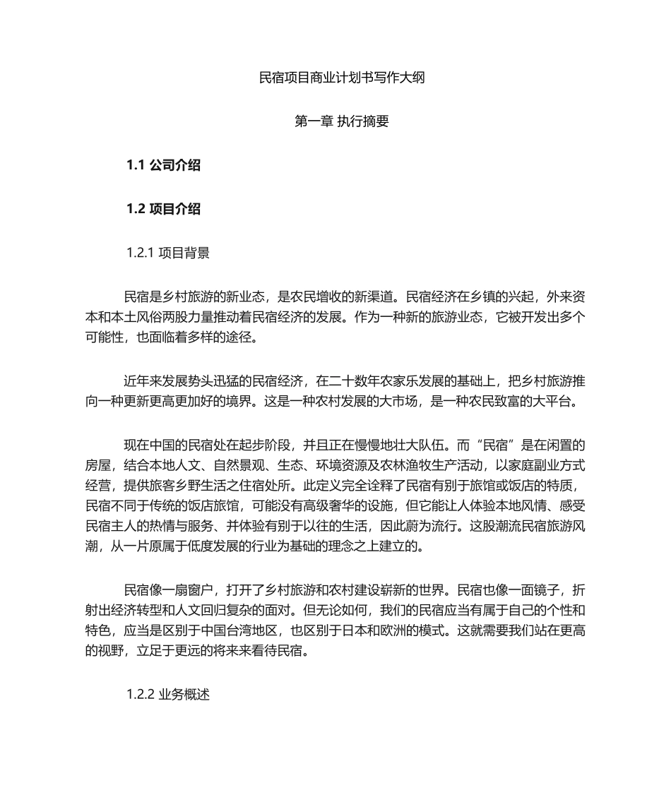 2025年民宿项目商业计划书_第1页