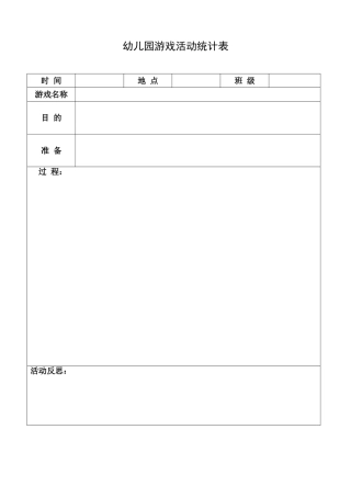 2025年幼儿园游戏活动记录表