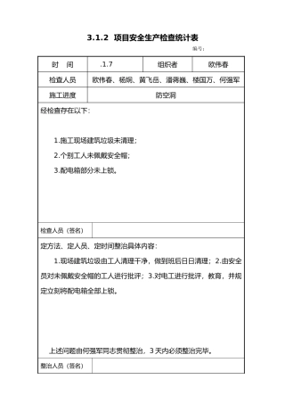 2025年项目安全生产检查记录文本表