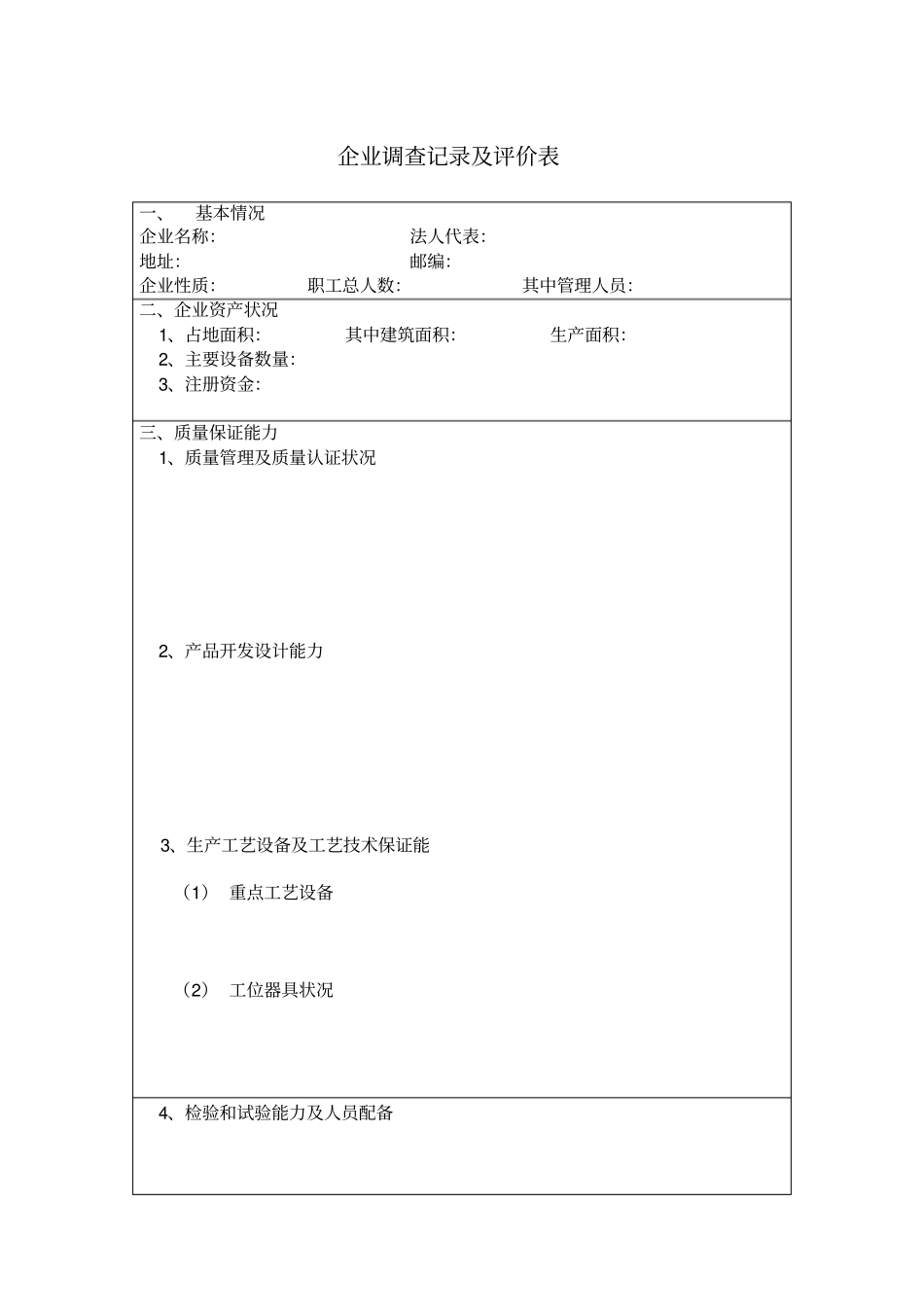 企业调查记录及评价表-模板_第1页