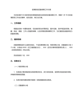 2025年疫情防控后勤保障组工作方案