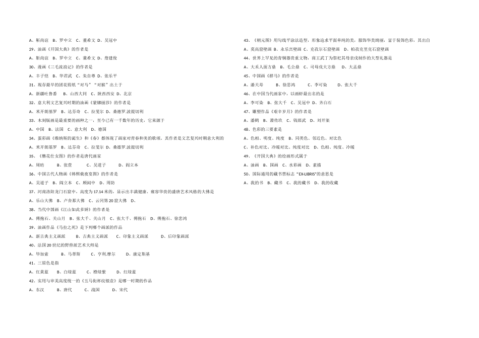 2025年艺术中考-美术模拟试题_第2页