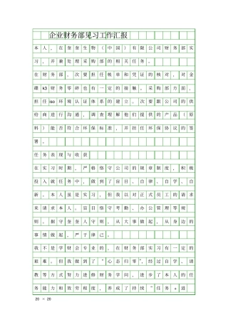 企业财务部见习工作汇报精品工作报告