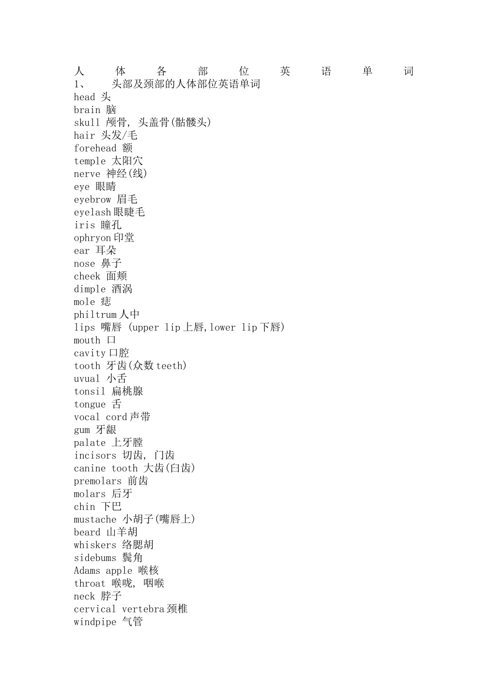 2025年人体各部位英语单词_第2页