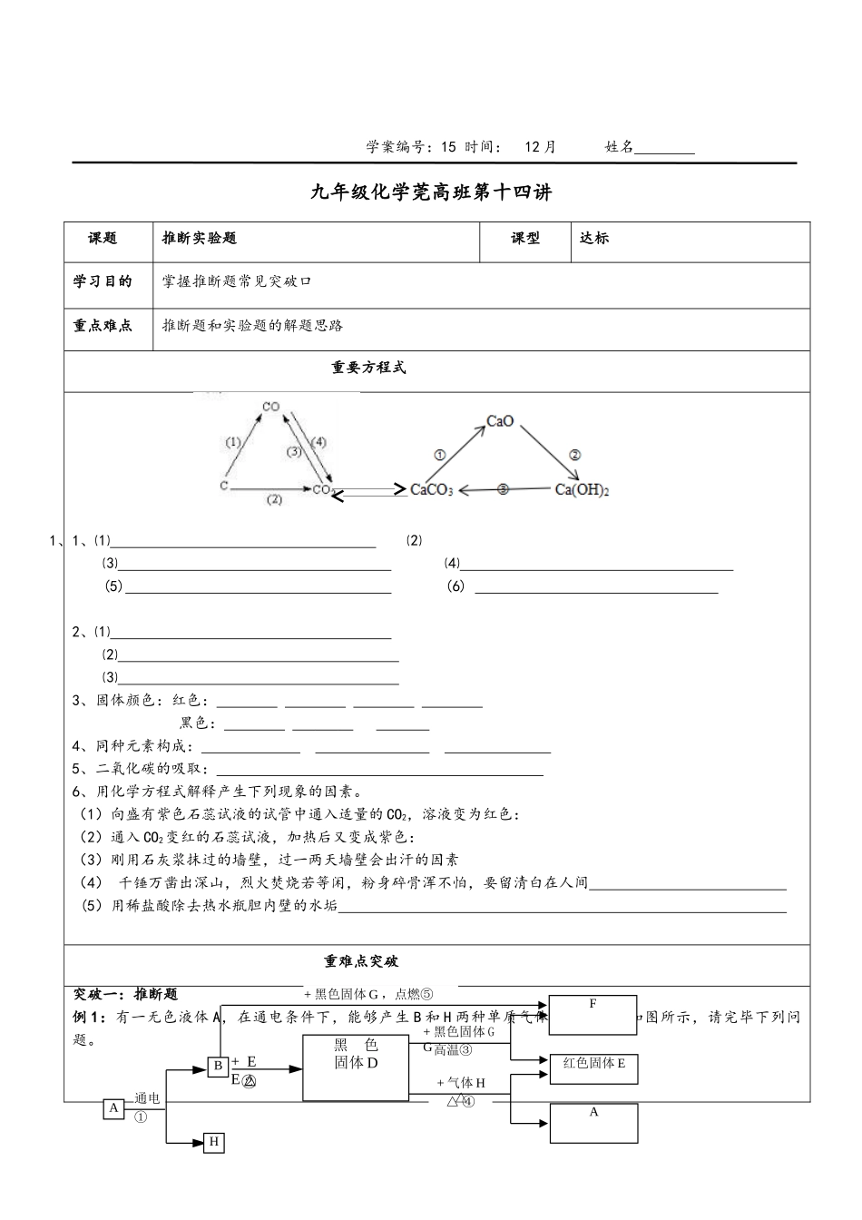 2025年九年级碳和碳的氧化物推断题实验题探究题_第1页