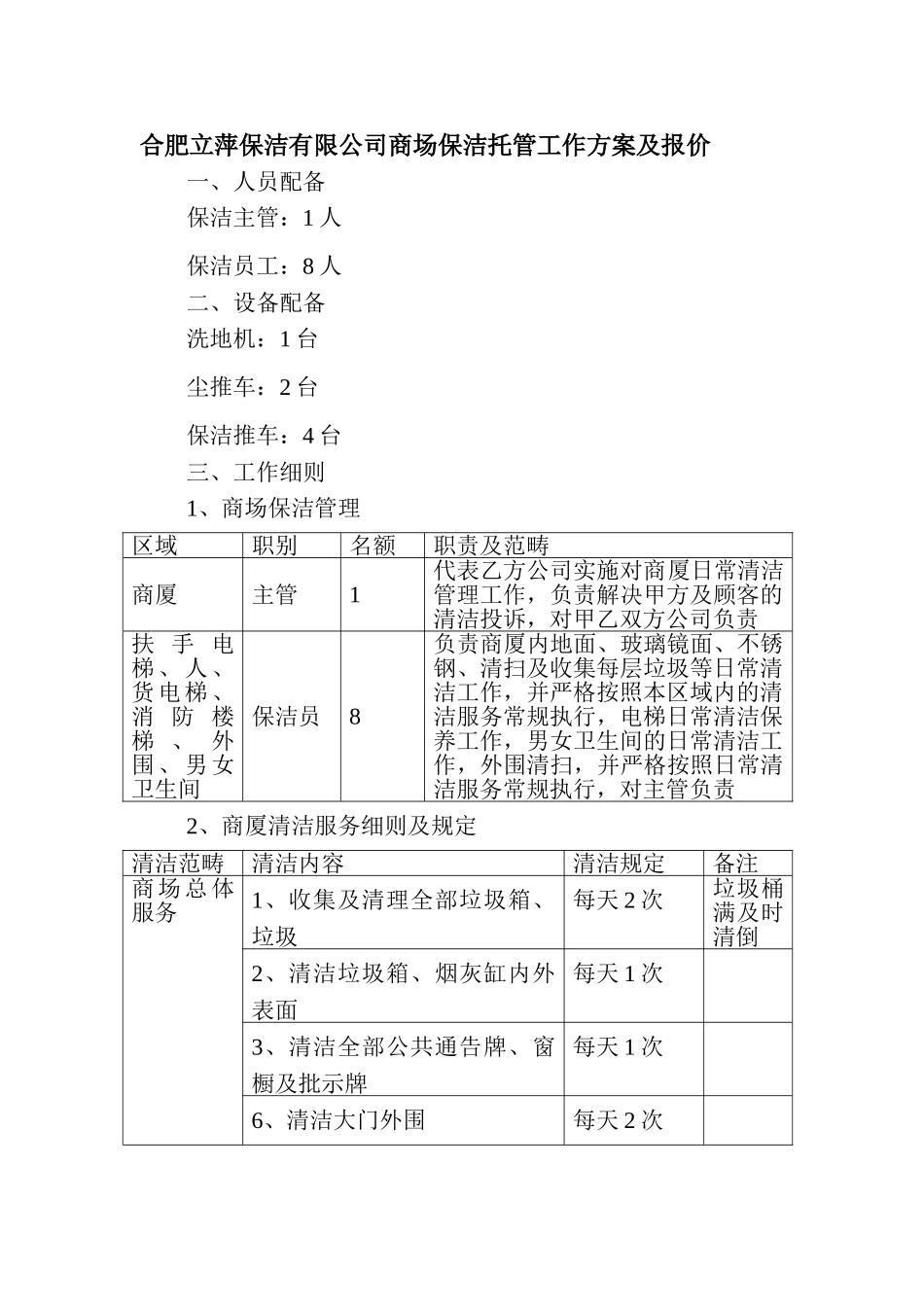 2025年商场保洁技术方案及报价_第1页