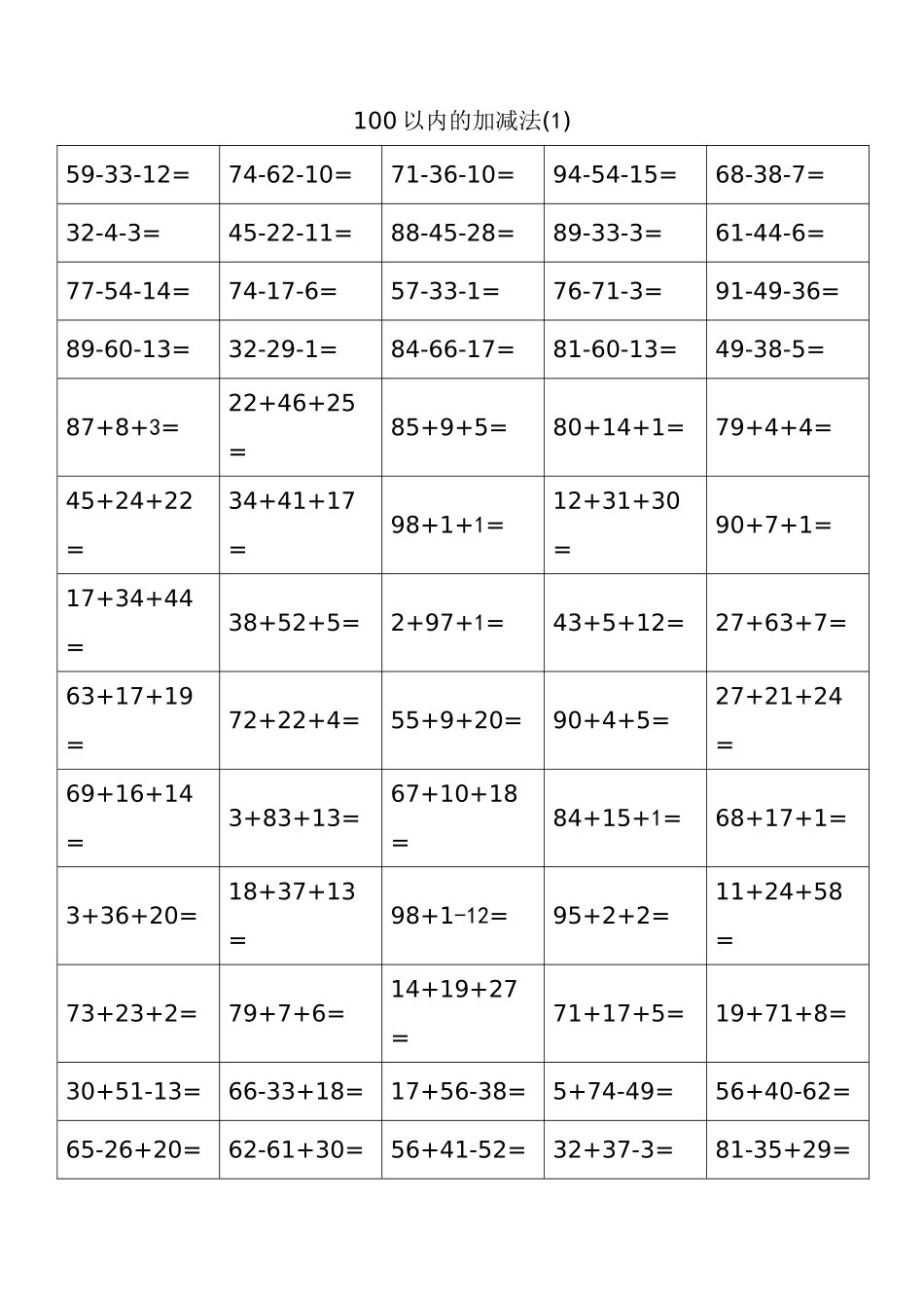 2025年100以内混合加减法_第1页