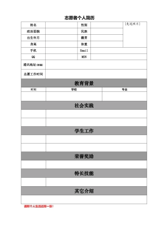 2025年志愿者简历模板