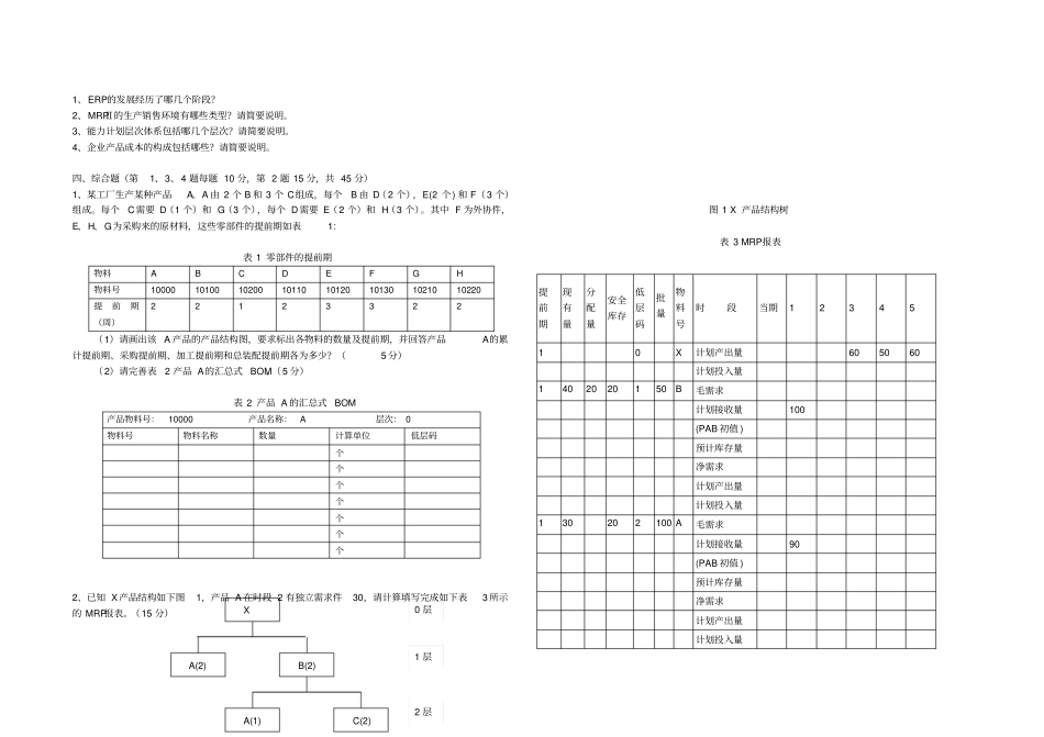 企业资源计划ERP期末考试A卷_第2页