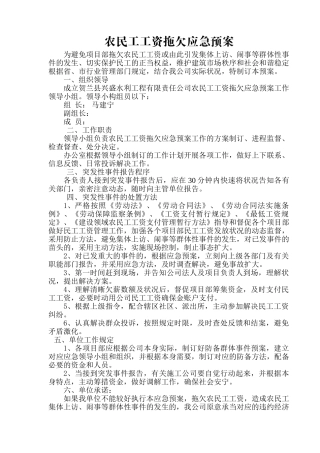2025年预防拖欠农民工工资应急预案 