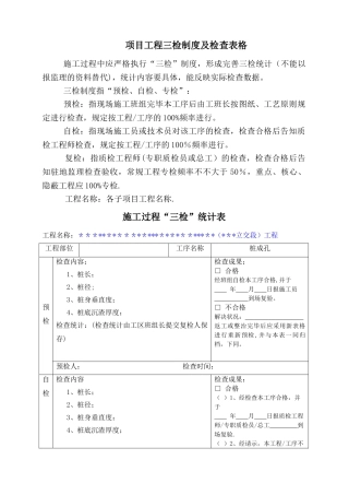 2025年施工项目质量三检制度及检查表格