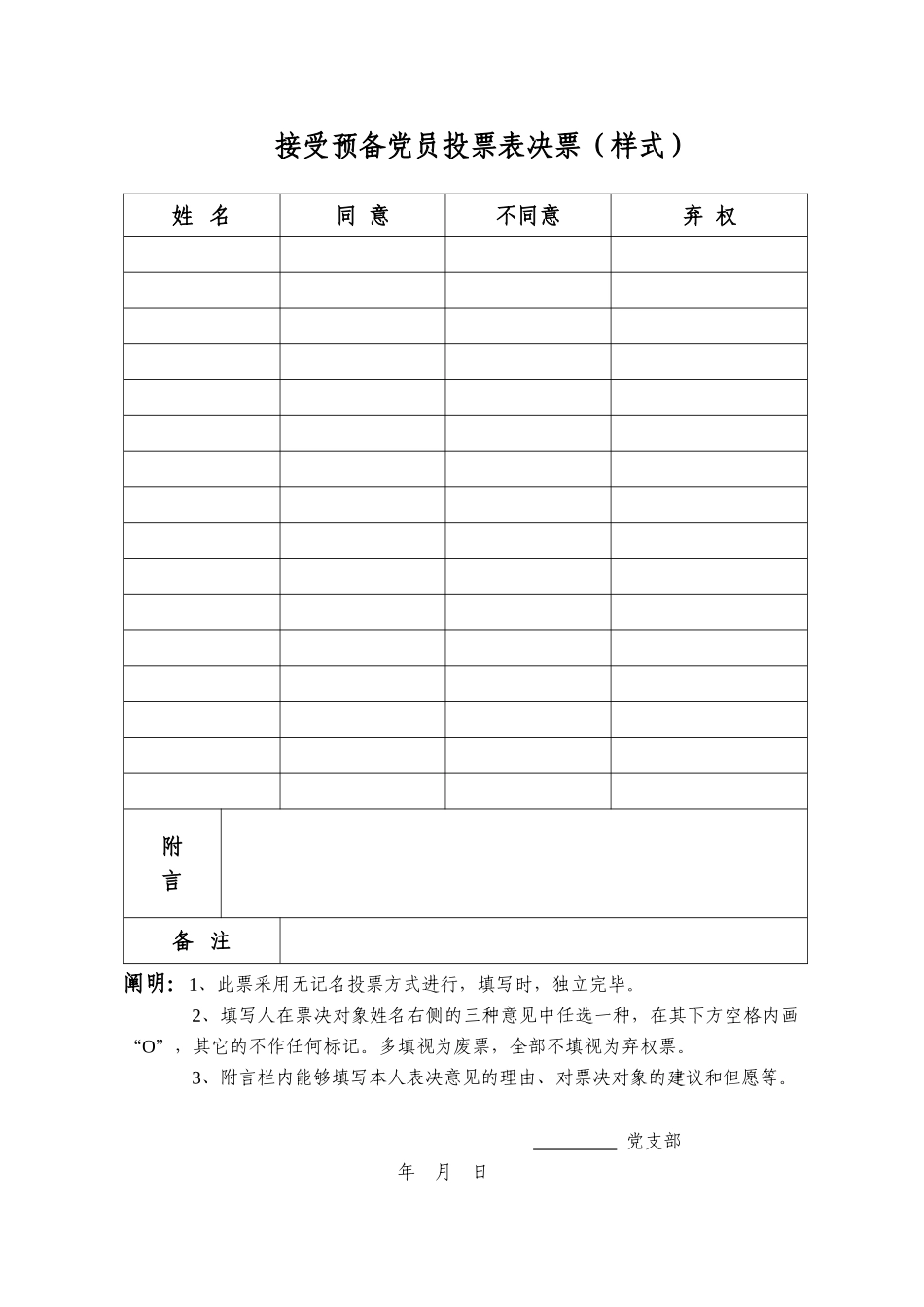 2025年转预备预备转正各无记名投票表格汇总_第1页