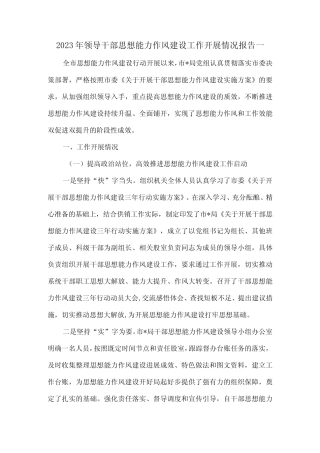 2023年领导干部思想能力作风建设工作开展情况报告一