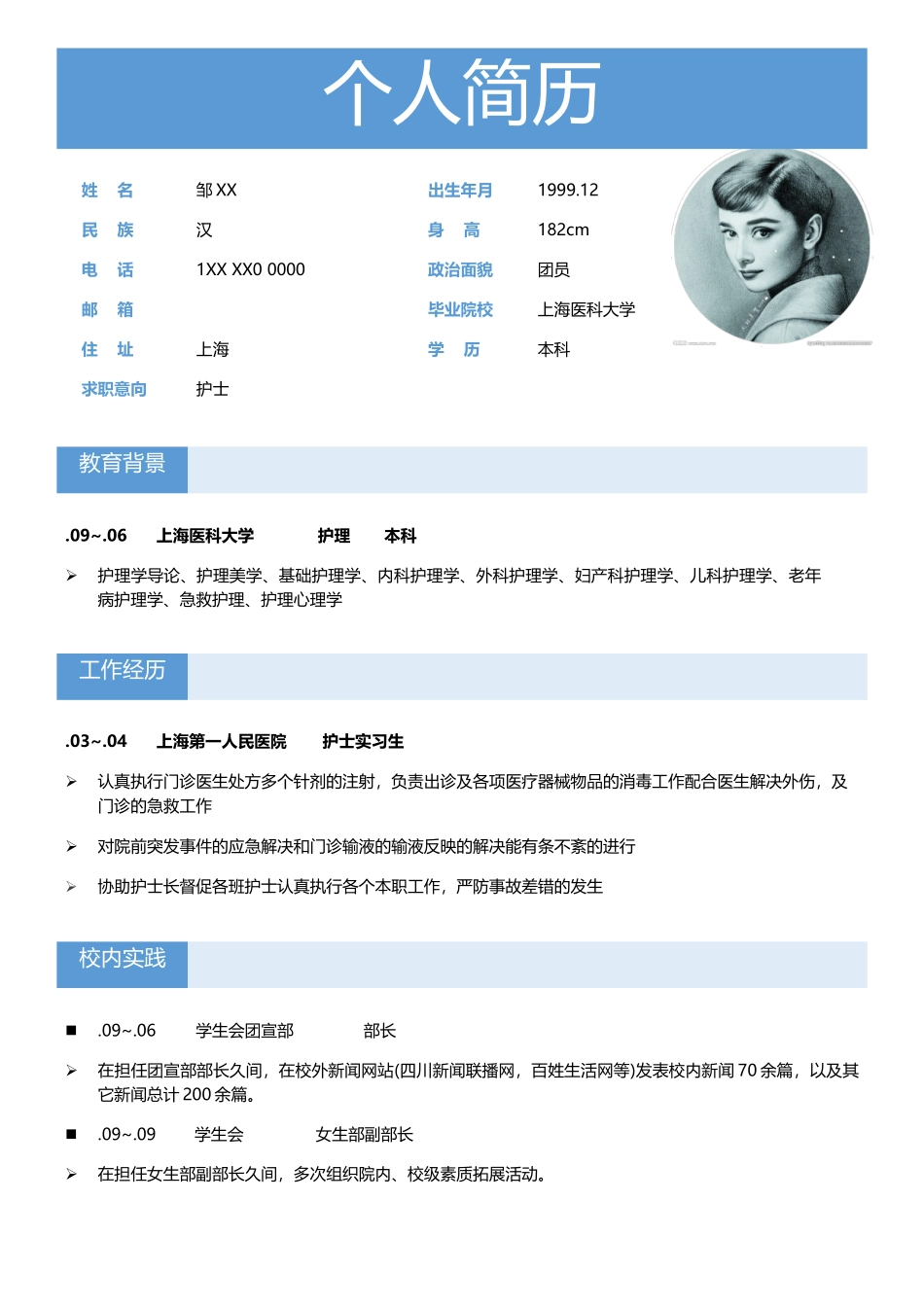 2025年护士简历模板_第1页