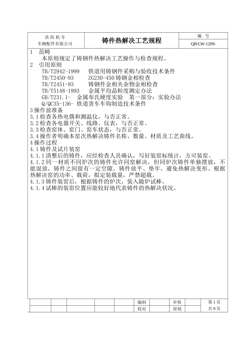 2025年铸件热处置工艺规程_第1页