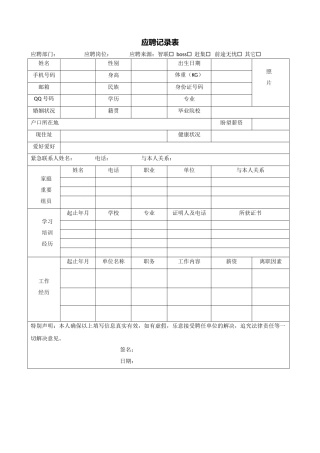 2025年新版应聘登记表