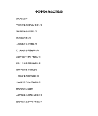 2025年中国半导体行业企业名录