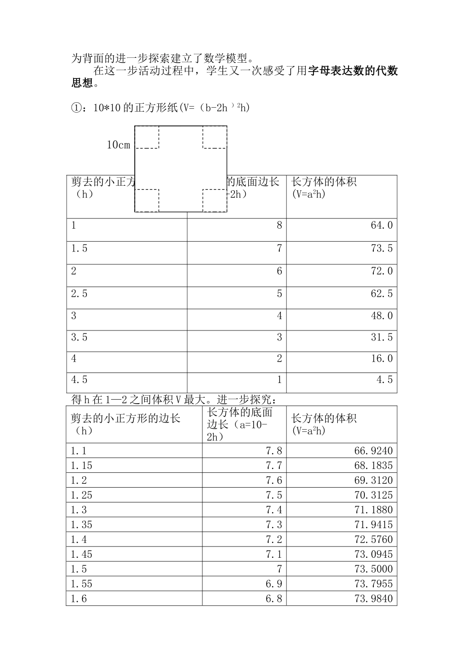 2025年做一个尽可能大的无盖长方体盒子的探究报告_第3页
