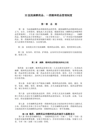 2025年医院麻醉药品一类精神药品管理制度