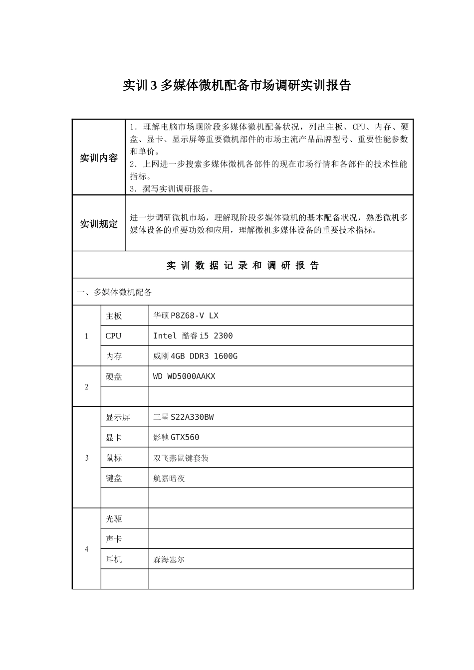 2025年实训报告多媒体微机配置市场调研_第1页