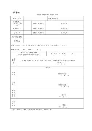 2025年增值税一般纳税人认定申请表