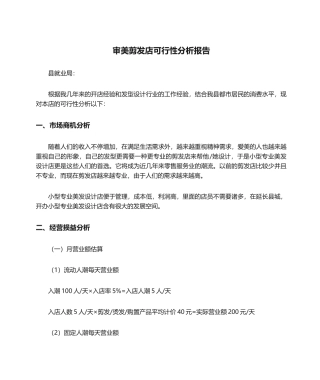 2025年审美理发店可行性分析报告