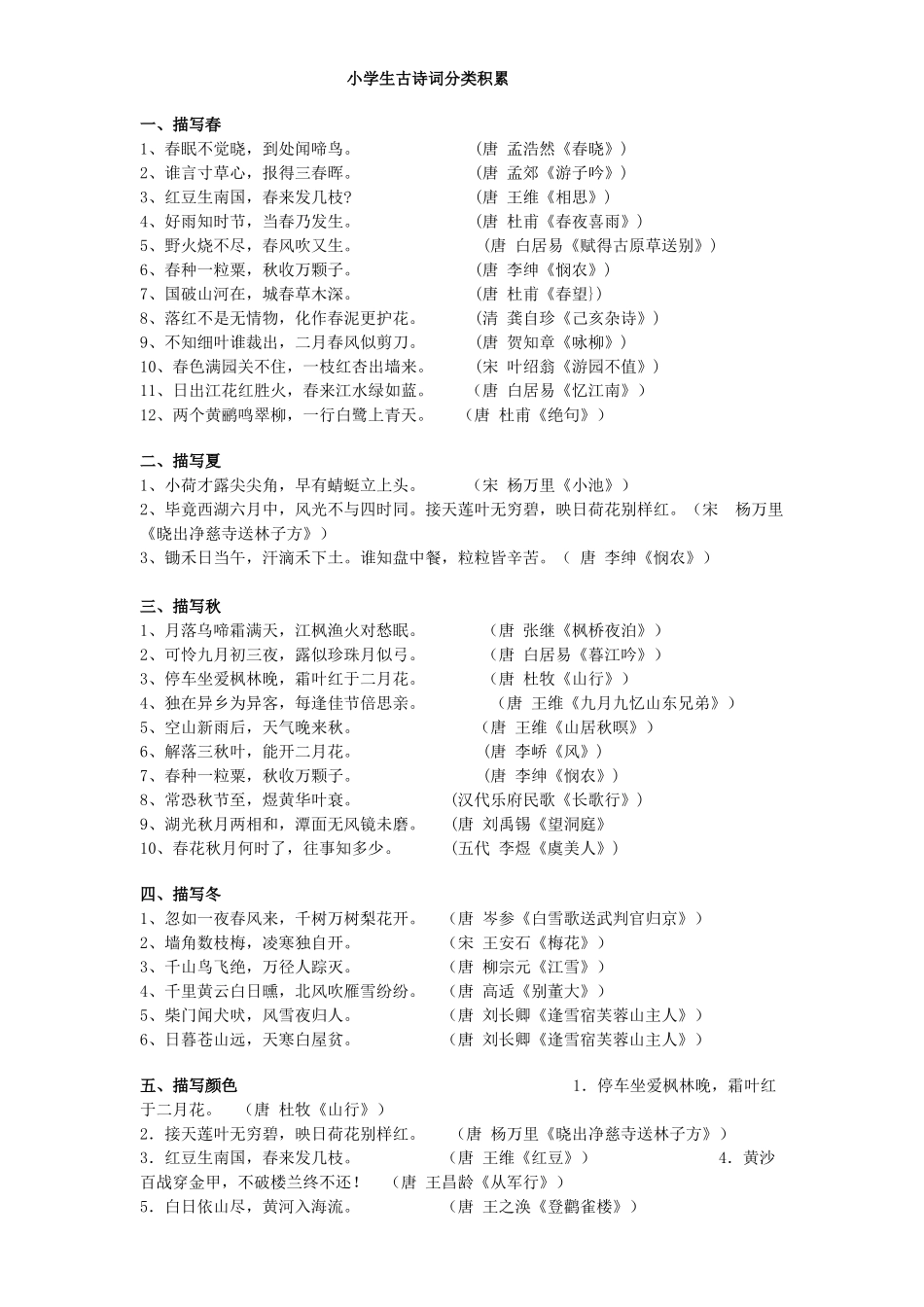 2025年小学生古诗词分类积_第1页