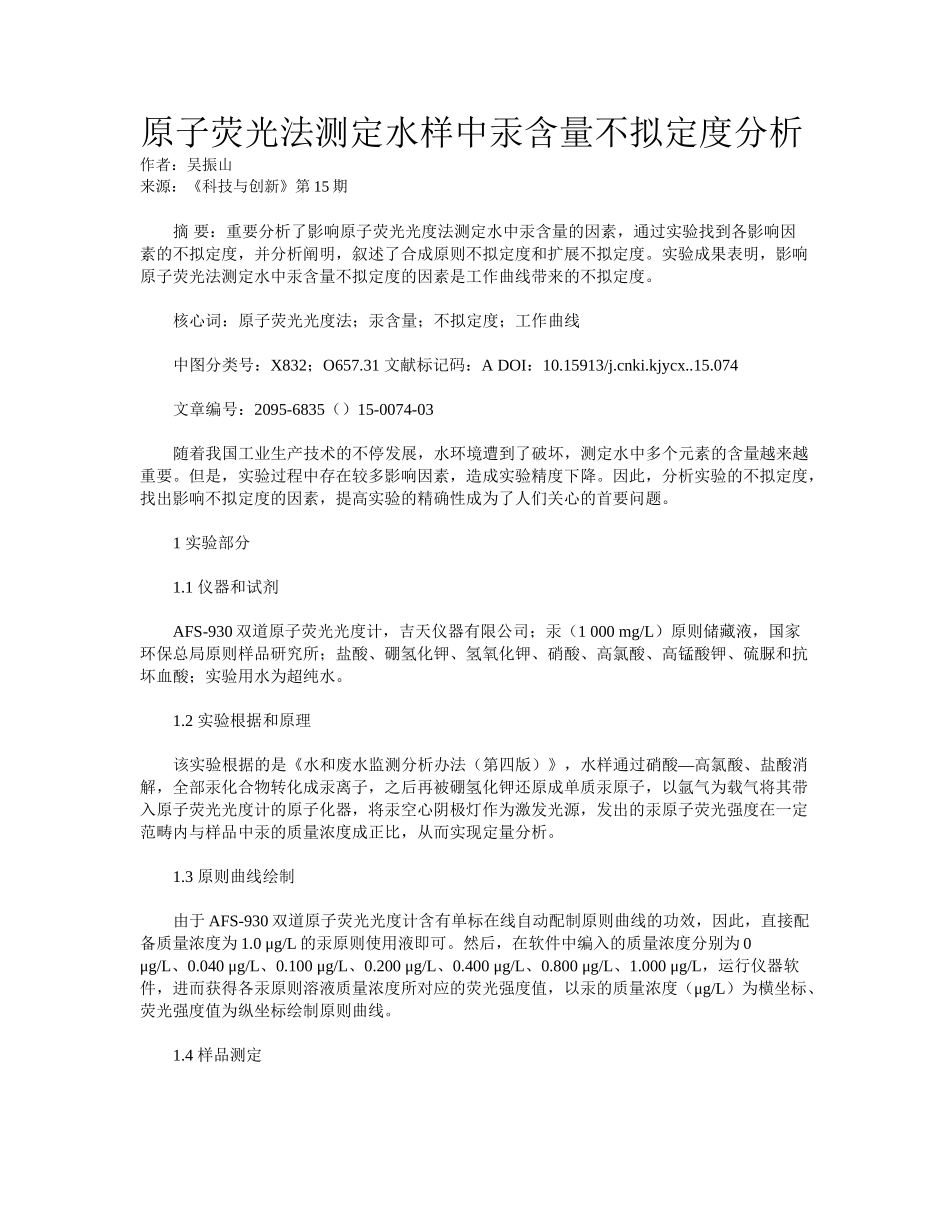 2025年原子荧光法测定水样中汞含量不确定度分析_第1页