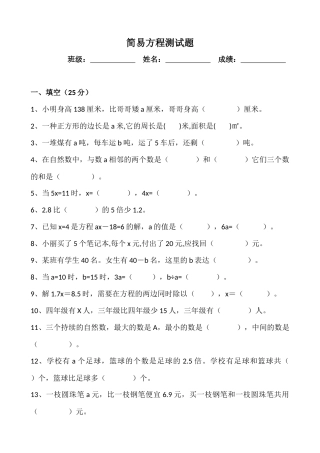 2025年简易方程测试题