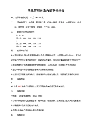 2025年质量管理体系内部审核报告