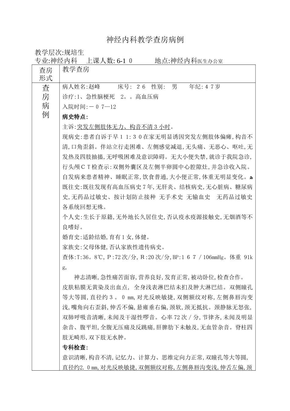 2025年教学查房急性脑梗死_第1页