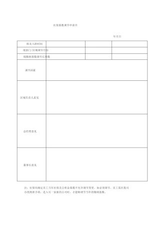 2025年新版社保基数调整申请表
