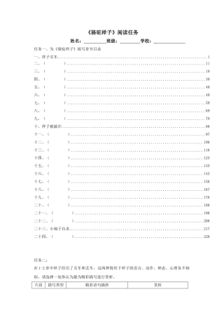 2025年骆驼祥子阅读任务