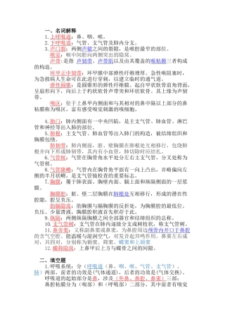 2025年解剖学练习题呼吸系统