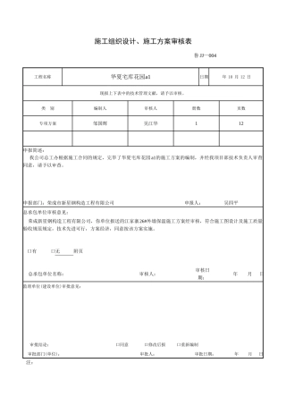 2025年施工组织设计施工方案审核表